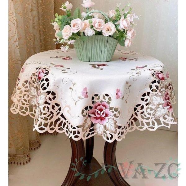 テーブルクロス 薔薇 バラ柄 円形 レース 刺繍 おしゃれ インテリア 直径85cm 120cm 150cm 175cm 200cm 220cm