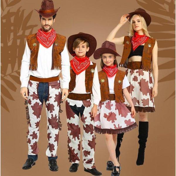 カウボーイ 大人コスプレ上下セットアップ ハロウィン ウェスタン コスチューム4点セット西部劇衣装カーボーイ 仮装 子供ハロウィーン仮装 全店二点