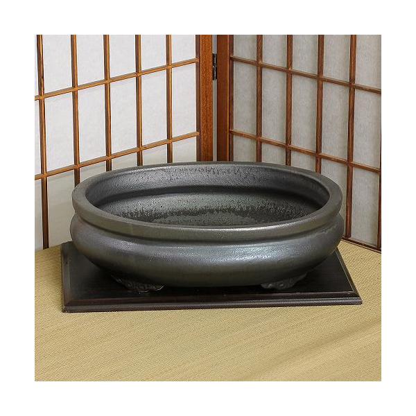 1点物 水盤 いぶし 袋形 足付 小判 13号 花器 池坊 生け花 数量限定 和風 洋風 華道 陶器 フラワーベース 生花 立花 花瓶 信楽焼き 焼き物 華道 あすつく