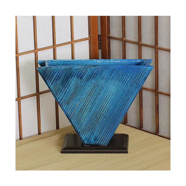 信楽焼　花瓶　志道作　花器　Japanesetraditional 信楽焼 花瓶 花器 華道 池坊 嵯峨御流 黄釉 三角 掛分け 陶器 生け花