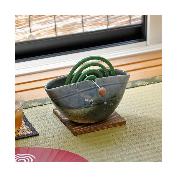 信楽焼 蚊取り 線香入れ 青 ビードロ 蚊遣り器 器具付 おしゃれ かわいい 陶器 蚊取り線香 ホルダー 蚊遣り器 蚊やり 信楽焼き(MB024-03G)