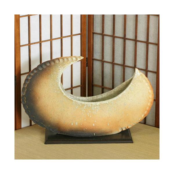 信楽焼 花器 白 窯肌 三日月 合わせ 在庫数限り 陶器 花瓶 生け花 和風