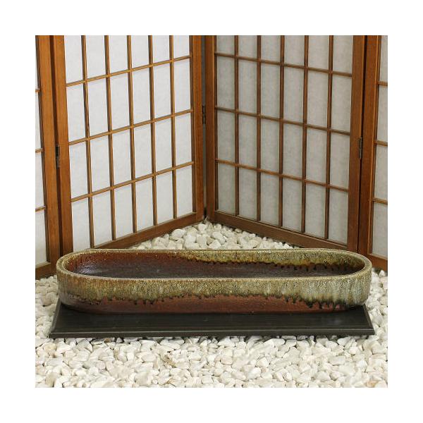 【スペック】水盤 大：幅62×奥行17×高さ6.5(cm)信楽焼・国産【備考】花台等は付きません。華道用品にて販売しております。箱入りでお届けします。池坊・嵯峨御流など、華道、生花用としてお使い頂けるおしゃれな生け花の花器です。盆栽やオブジ...