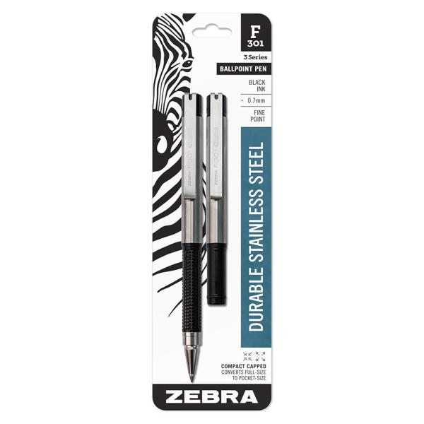Zebra f-301コンパクトボールペンペン, 0.7 MM、ブラック、2パック( 27412 ) by Zebraペン