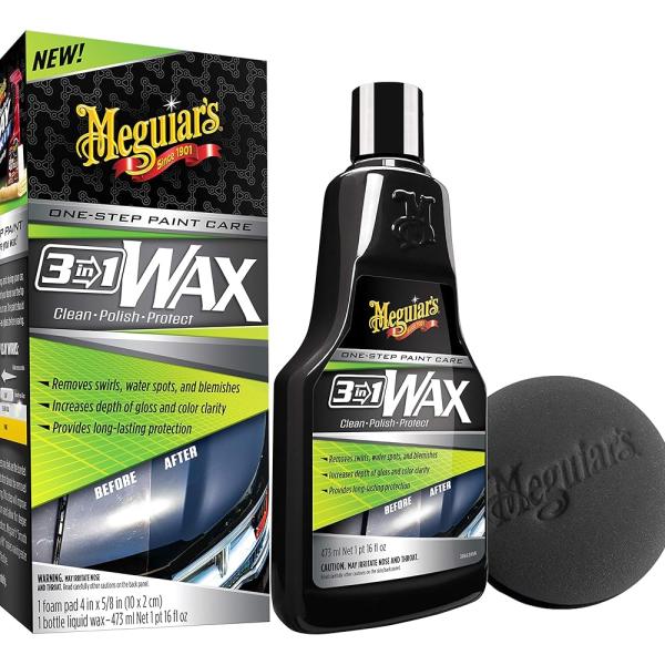 Meguiar's 3 in 1ワックス - 欠陥や傷の除去 車の研磨で高光沢 長持ちする塗料保護 オールインワンステップ 16オンス液体ワックス