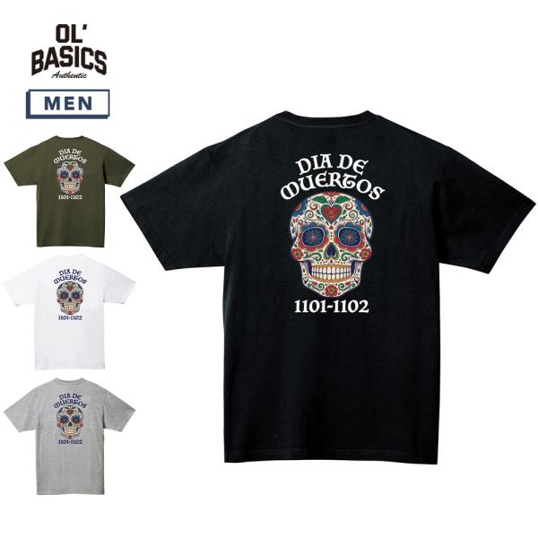 出品準備中　骸骨デザイン Tシャツ REFFERENCE TOUR Ol' Basics（オール・ベーシックス） 半袖Tシャツ 死者の日 ドクロ