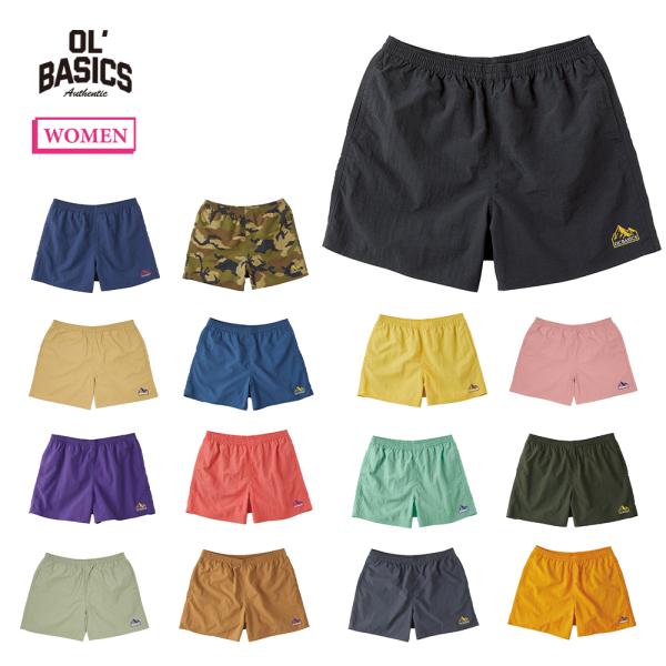 Ol' Basics（オール・ベーシックス） ショートパンツ ロゴ マウンテン 山 刺繍 ナイロン 膝上丈 水陸両用 バギーショーツ パンツ 夏 レディース ユニセックス