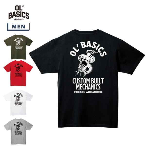 Ol' Basics（オール・ベーシックス） 半袖Tシャツ スパークプラグ 蛇 イラスト バックプリント ポケット カットソー アメカジ カジュアル メンズ ユニセックス