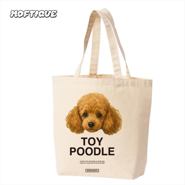 トートバッグ キャンバス マチ有 生成り トイプードル 犬 アニマルプリント Sサイズ ユニセックス