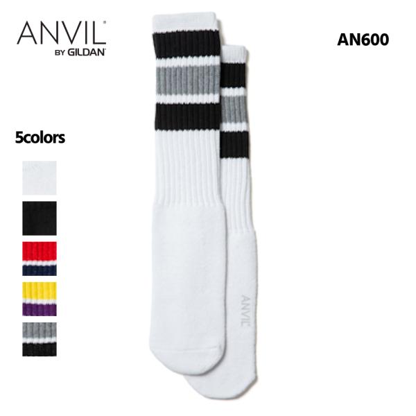 ソックス 靴下 メンズ レディース ロングソックス クルーソックス ボーダー スケーターソックス ( ANVIL / アンヴィル ) AN600