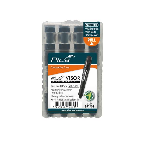 Pica-Visorパーマネントシリーズ建築用クレヨンマーカー商品番号：990/XX先端：010mmリードの長さ：85 mmこの詰め替え式の工業用マーカーは、屋外での粗い表面や濡れた表面に最適。コントラストが高く、悪天候でも色あせしにくい。...