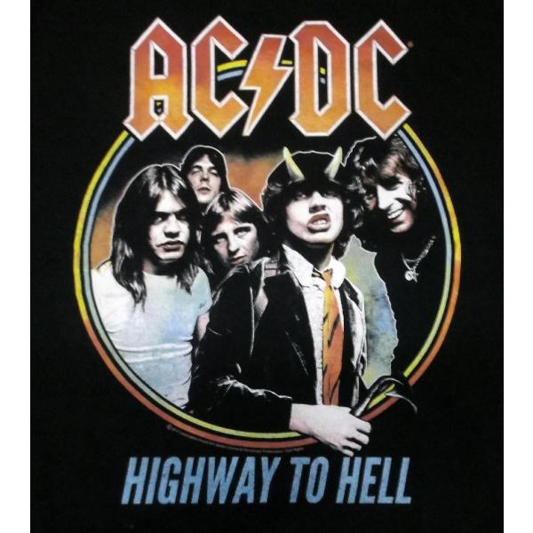 トップス 80s AC/DC BackinBlack Highway to Hell  T AC/DC Shirt Highway to Hell Fire Men's T-shirt Vintage Angus