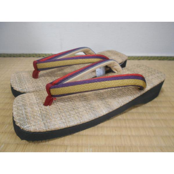 新品☆素足に快適☆パナマ表の軽装ぞうり　縮緬　縞柄黄紫赤　23.0-25.0cm