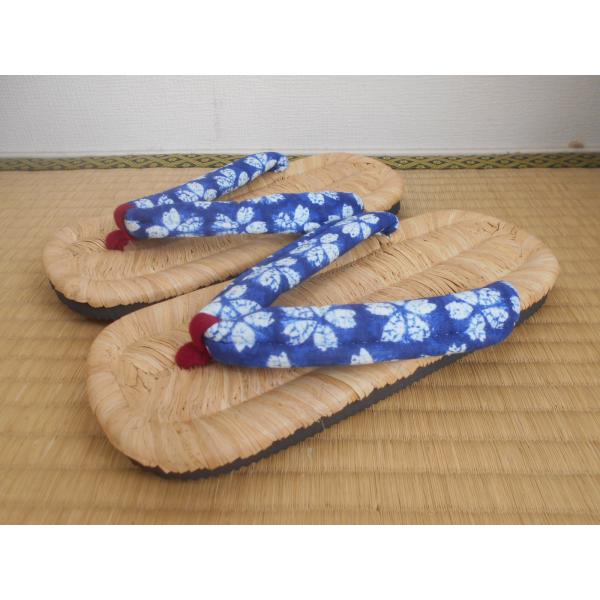 雪下草　手づくり・竹皮表の草履・ブルー花柄　室内履きにも快適　Ｍサイズ　母の日に