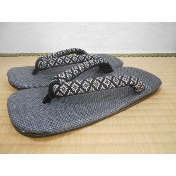 雪下草　パナマ表の雪駄　グレー　皮底Ｌ・印伝風菱菊柄　２４.５ー２６.５ｃｍ