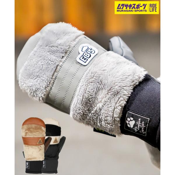 【eb's】エビスのスノーボードグローブモコモコファー＆肉球デザインがかわいい人気モデル親指に入るオレンジのGORE-TEX刺繍がポイントに。グローブインサートのDera Fineにより、防水性と透湿性を確保。フワフワの毛並みを模したフェイ...