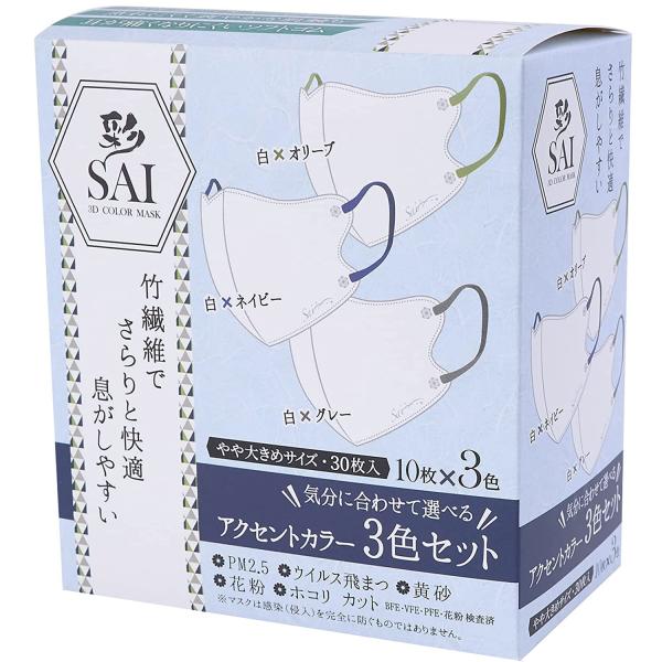 他サイト： NISYO 日翔株式会社 彩(SAI) 立体アクセントカラーマスク 30枚 やや大きめサイズの商品画像