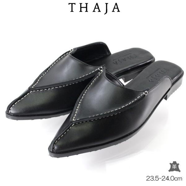 THAJA LUCE FLAT レザーサンダル ブラック THAJA タジャ 【レディース】LUCE FLAT 【38/23.5-24.0cm
