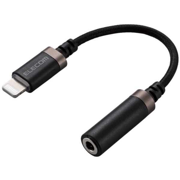 他サイト： ELECOM エレコム Lightning-φ3.5mmステレオミニジャック変換ケーブル(高耐久) 0.1m ブラック MPA-L35S01BKの商品画像