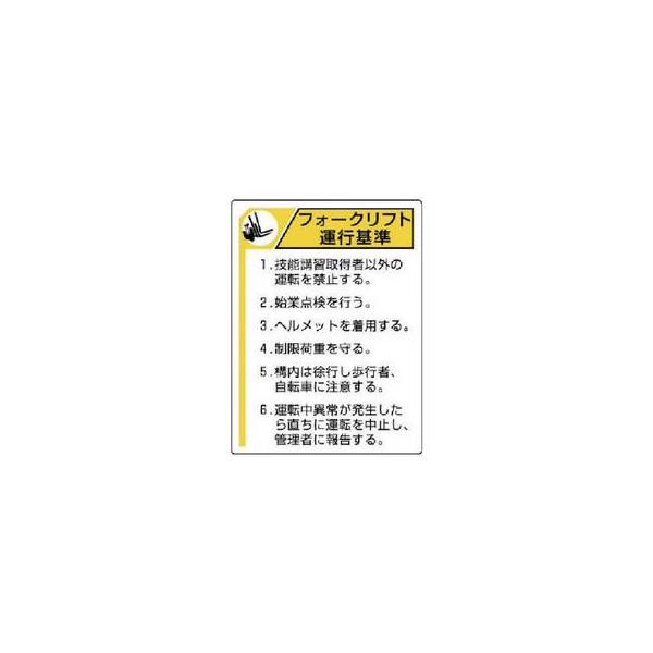 UNIT ユニット フォークリフト標識 運行基準・エコユニボード・600X450 816-35