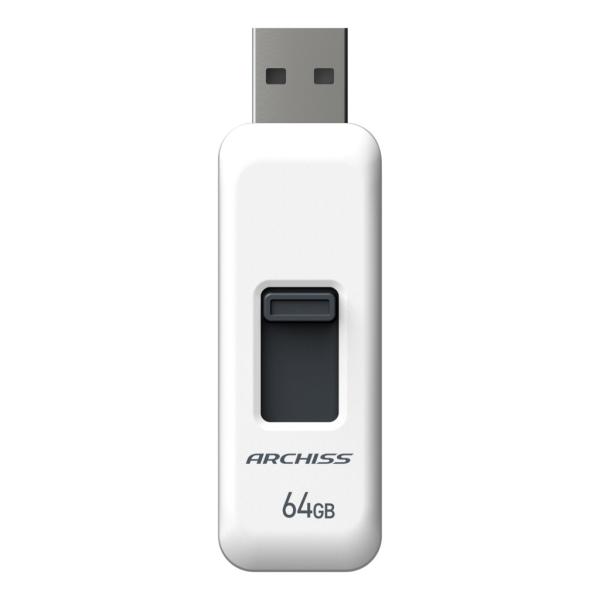 ARCHISITE アーキサイト ARCHISS USB2.0 フラッシュメモリ 64GB スライド式 ホワイト AS-064GU2-PSW