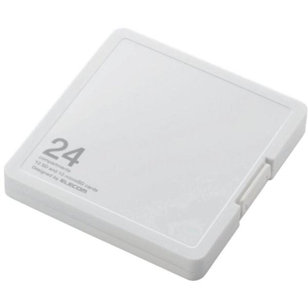 エレコム SD/microSD カードケース (プラスチックタイプ) ホワイト SDメモリーカード12枚、microSDメモリーカード12枚収納┃CMC-SDCPP24WH