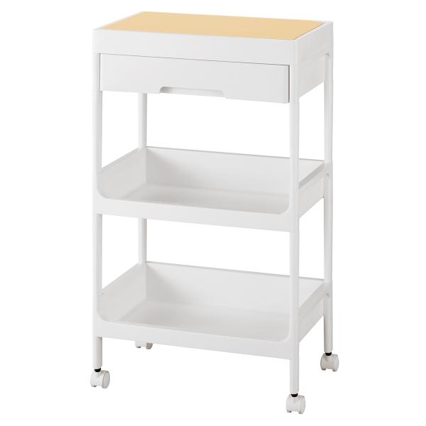 不動技研 キッチンワゴン 3段 木天板 サージュワゴン 幅40cm 奥行26cm 高さ68.5cm 312033