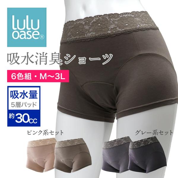 吸水消臭ショーツ ルルオアーゼ レディース 女性用 2色組セット 失禁ショーツ 吸水 消臭 パンツ ショーツ QVC 無地 レース 敬老の日 プレゼント メーカー直送品