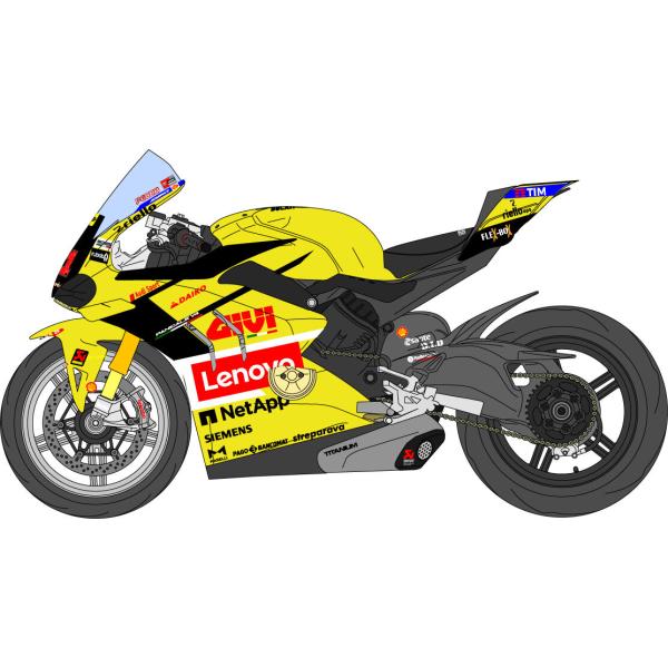 1/12ドゥカティ スーパーレッジェーラ V4 バニャイアデカールです。画像はバウティスタ車ですが形状は同じです。元のマシンは同じなのでタミヤのスーパーレッジェーラの小改造で作れます。