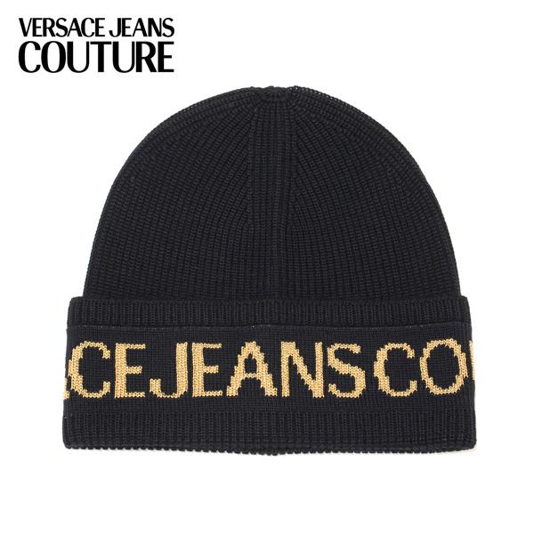 VERSACE 黒 ニット帽 VERSACE JEANS COUTURE ヴェルサーチ ニットキャップ ビニー BIG