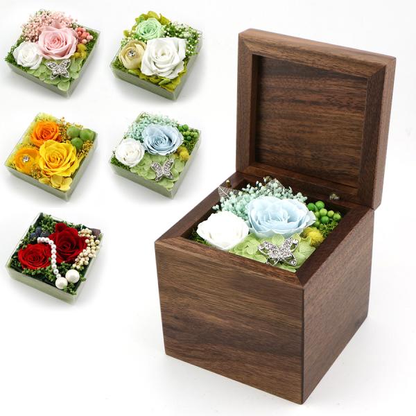 オルゴール 18弁 プレゼント 好きな曲を選べる サプライズBOX(S) ダークブラウン プリザーブドフラワー 2026年リニューアル！