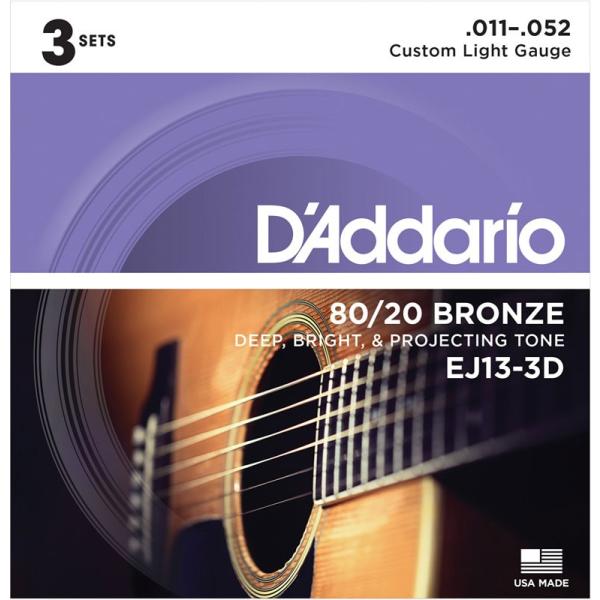 D'Addario 3-Pack Acoustic 80/20 Bronze EJ13-3D Custom Light,11-52