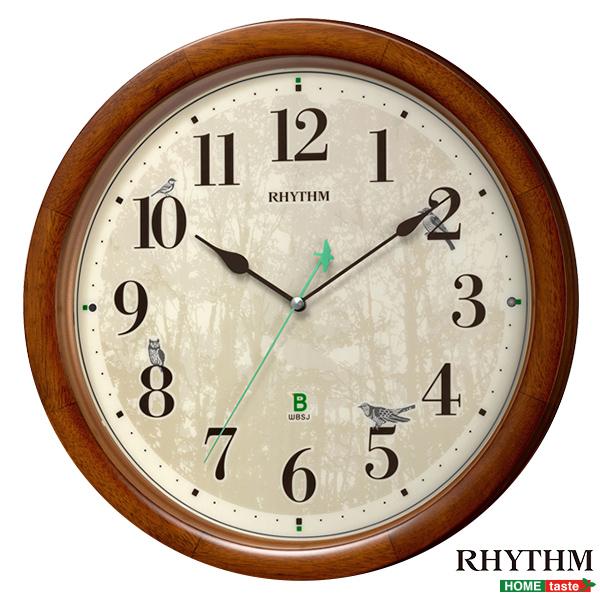 RHYTHM 壁掛け時計 φ33.6cm 厚さ6.3cm 日本野鳥の会 四季の野鳥 報時