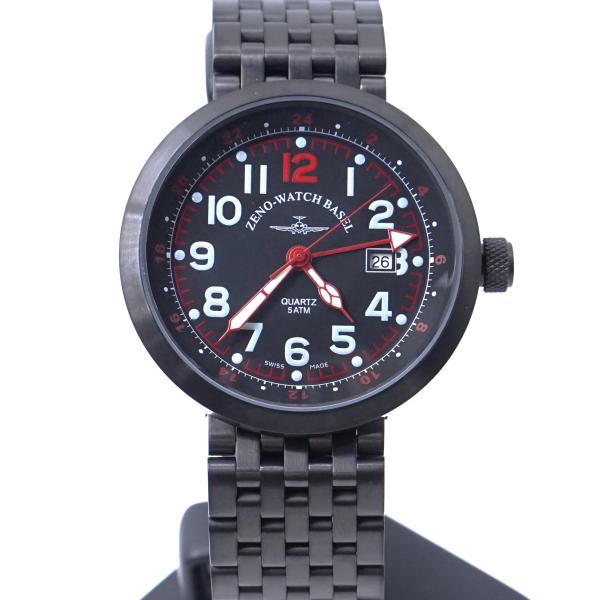 ZENO-WATCH BASEL ゼノウォッチ B554Q-GMT-bk-a1-M(RD) パイロットウォッチ クォーツ デッドストック メンズ腕時計 25-M-658