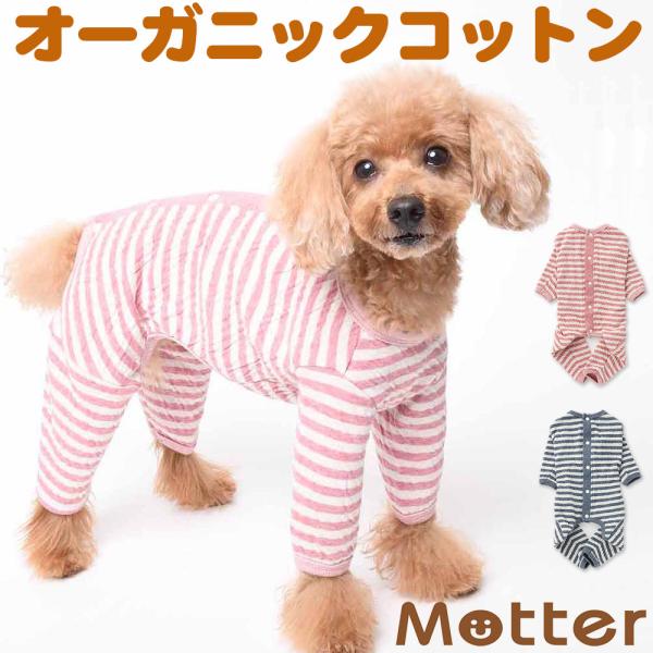 犬服 小型犬 オーコット接結ボーダーフルスーツ/1-3号 オーガニックコットンのドッグウエア