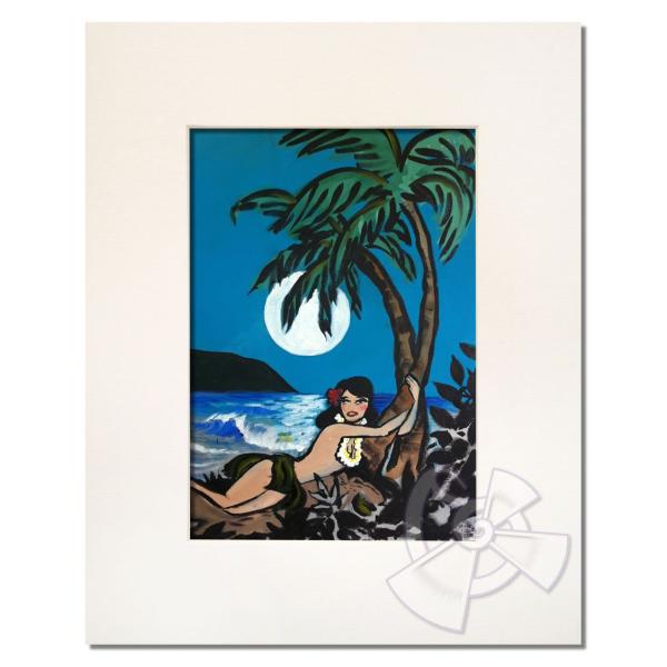 ハワイのサーフアート絵画　Hula Moon Lei （8
