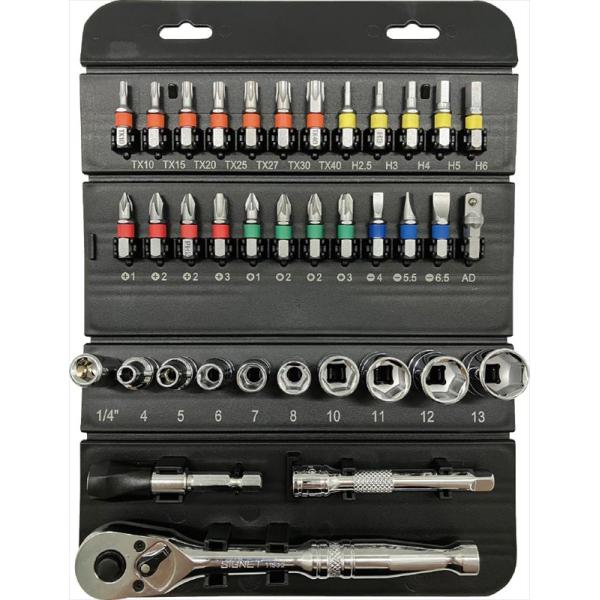SIGNET (シグネット) 22041 ロールチョイス 37PC 1/4SQ ソケット&amp;ビットセット ツールセット 車載工具 折りたたみ工具セット