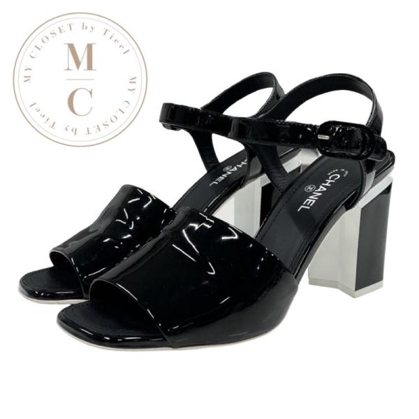 シャネル パテント ココマーク サンダル ブラック 2023年 春夏 新作 CHANEL シャネル サンダル レディース マトラッセ