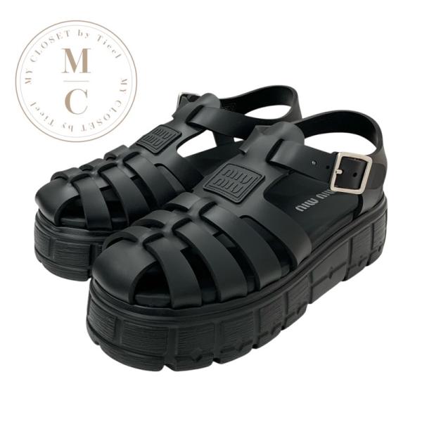 ミュウミュウ MIUMIU EVA サンダル 靴 シューズ ラバー ブラック 黒 プラットフォーム ストラップ 厚底 ロゴ miu miu（ミュウミュウ） MIUMIU EVA サンダル 靴 シューズ ラバー