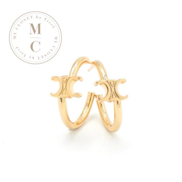 未使用級✨付属完備✨CELINE ピアス アシンメトリック フープ ゴールド CELINE（セリーヌ） ピアス ゴールド トリオンフ アシンメトリック