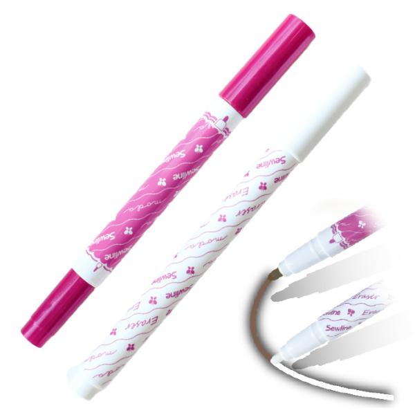 Sewlineコンビマーカー ツイン ＆ 消しペン セット#ゆうパケ24点可細書きと太書きの両方のペン先をもつ用途に合わせて使い分けできる印付けペン。自然に消えないので刺繍やソーイング、パッチワークなどの長時間作業・教材に最適です。書いた線...