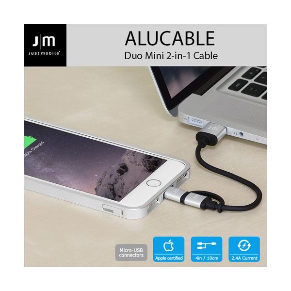 MFiF CgjOmicro-USB ϊP[u Just Mobile AluCable Duo miniiAP[ufI~jj10cm 2in1^Cv A~ [d f[^]Ή