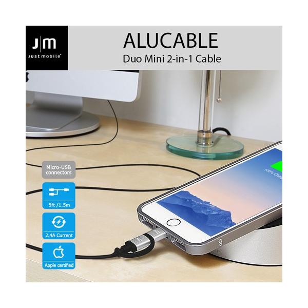 MFiF CgjOmicro-USB ϊP[u Just Mobile AluCable DuoiAP[ufIj1.5M 2in1^Cv A~ [d f[^]Ή