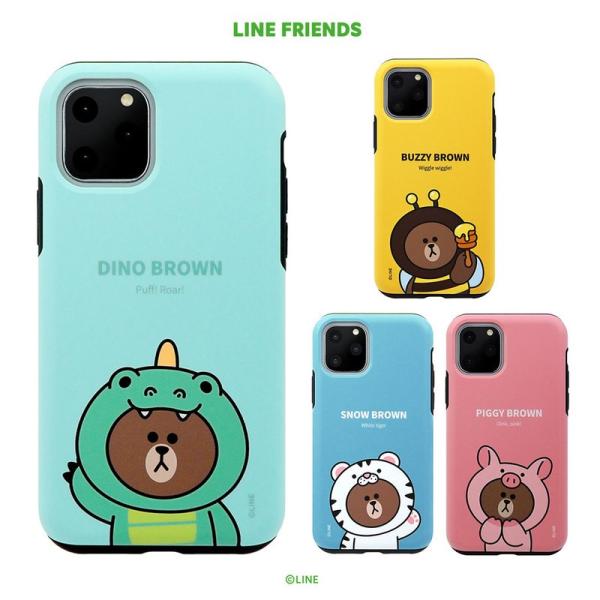 iPhone SE (3 / 2022N) P[X Jo[ LINE FRIENDS JUNGLE BROWN DUAL GUARD  [iPhone SE2/11 Pro/11/11 Pro Max/XS/X]