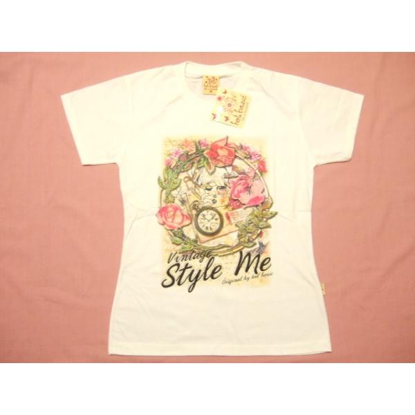 横浜最新 美しい花飾りリースFlower♪魅惑のＴシャツ白 サイズM Vintage Style me 送料無料hei13