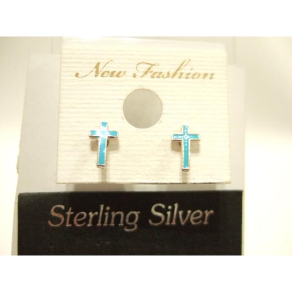 横浜最新 シルバー925SILVER銀♪魅惑のピアス十字架 ブルークロス 左右セット メンズレディース 送料無料イヤリング27
