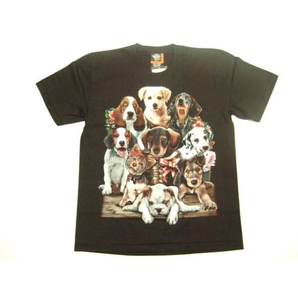 横浜最新 可愛い9匹のわんちゃん♪魅惑のＴシャツ黒 L, 送料無料92