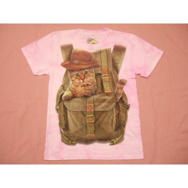 横浜最新 訳あり 可愛い猫ちゃんとリュック♪魅惑の夜光Tシャツ ピンク 絞り柄 M, L, 送料無料syo80