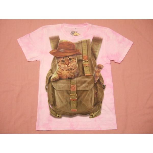 横浜最新 訳あり 可愛い猫ちゃんとリュック♪魅惑の夜光Tシャツ ピンク 絞り柄 M, L, 送料無料80(サイズを必ずお知らせ下さい)