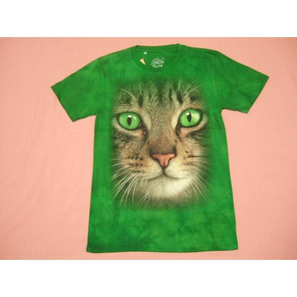 横浜最新 夜光可愛いドアップの猫ちゃん♪グリン絞り柄 魅惑のTシャツ M 送料220円82aシ